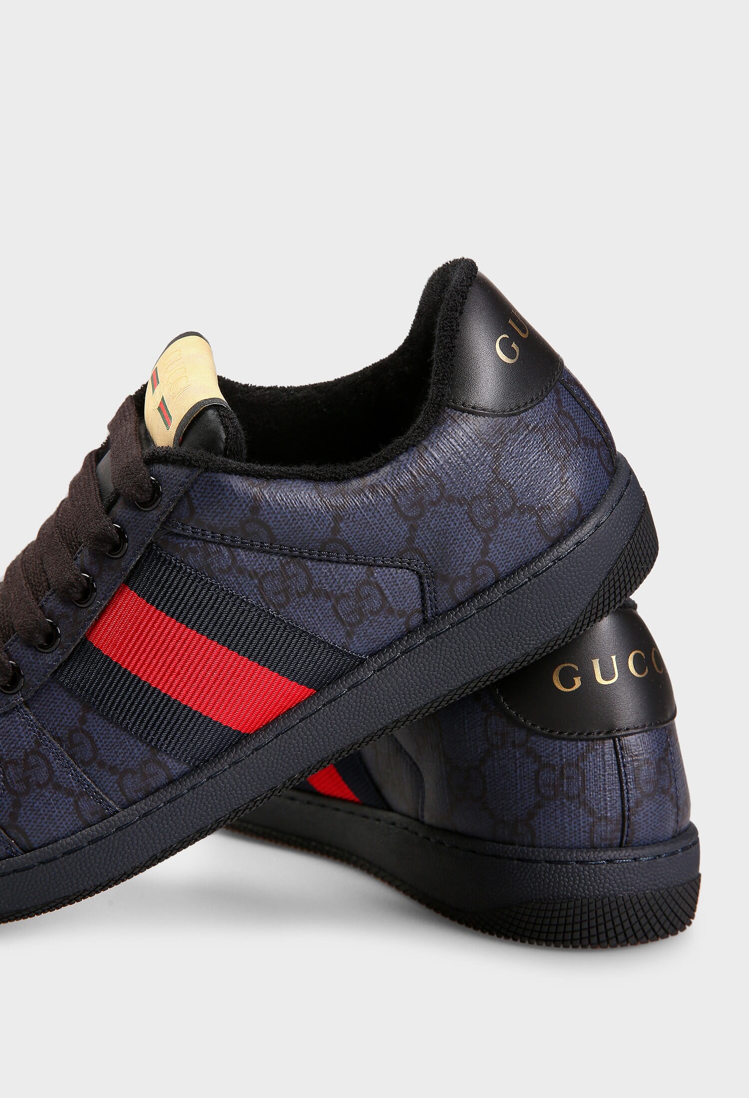 GUCCI ベルト付きスニーカー ブラック/レッド/ネイビー Кросівки SCREENER Gucci 763525 225/0FQ купити за ціною 40 520 ГРН